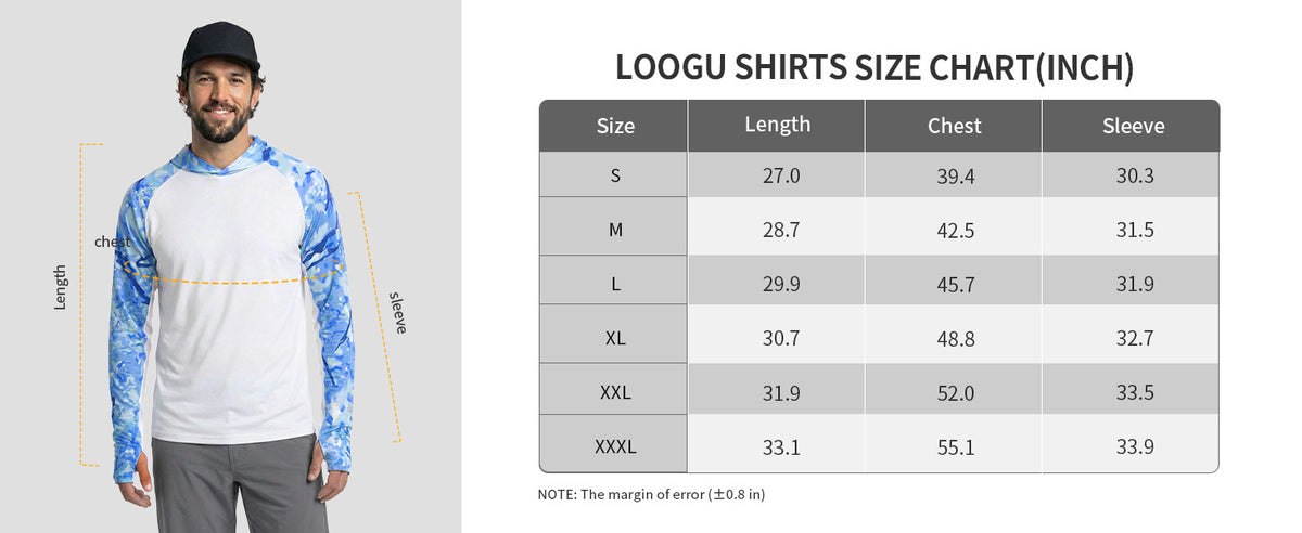 Graphic Fishing Hoodie T76 — Size information