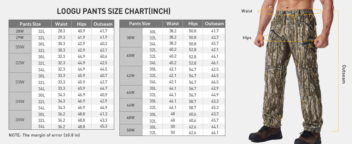 7-Pocket Hunting Pant H30 — Size chart