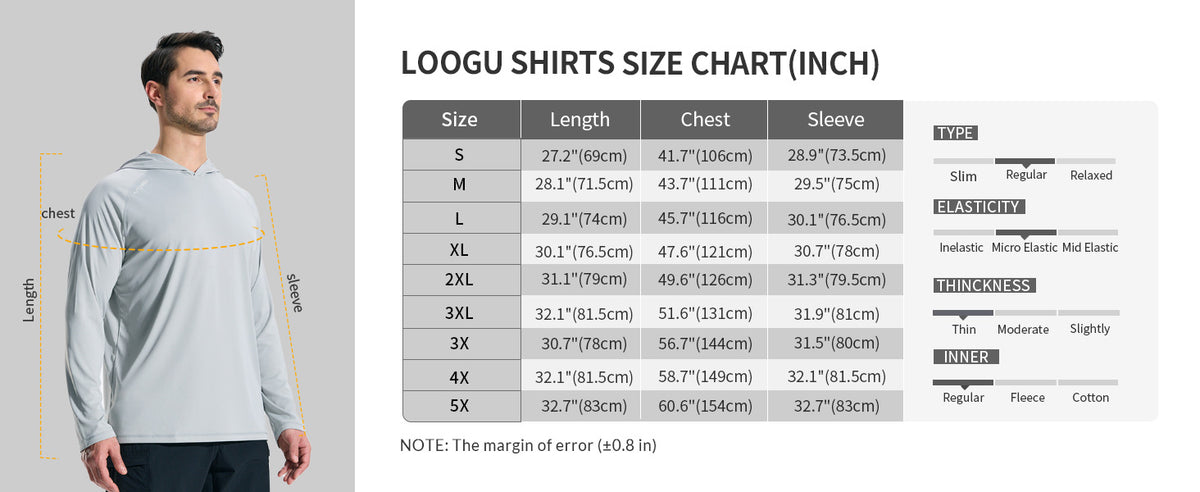 Raglan Fishing Hoodie T70 — Size information