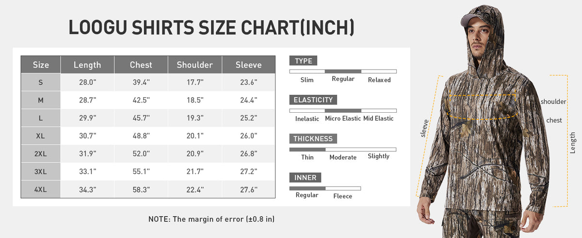 Lightweight Hunting Hoodie T50 — Size information