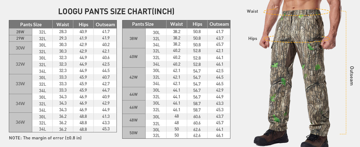 7-Pocket Hunting Pant H30 — Size chart