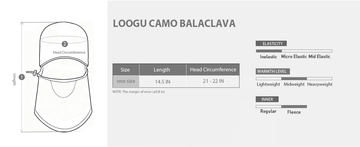 Fleece-Lined Camo Balaclava B20 — Size information