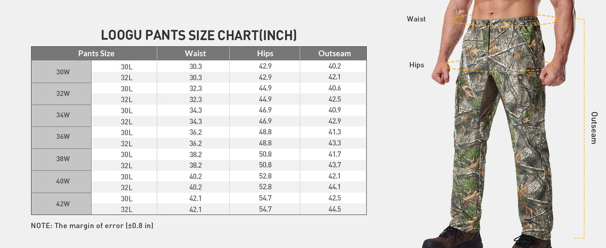 8-Pocket Hunting Pant H61 — Size chart