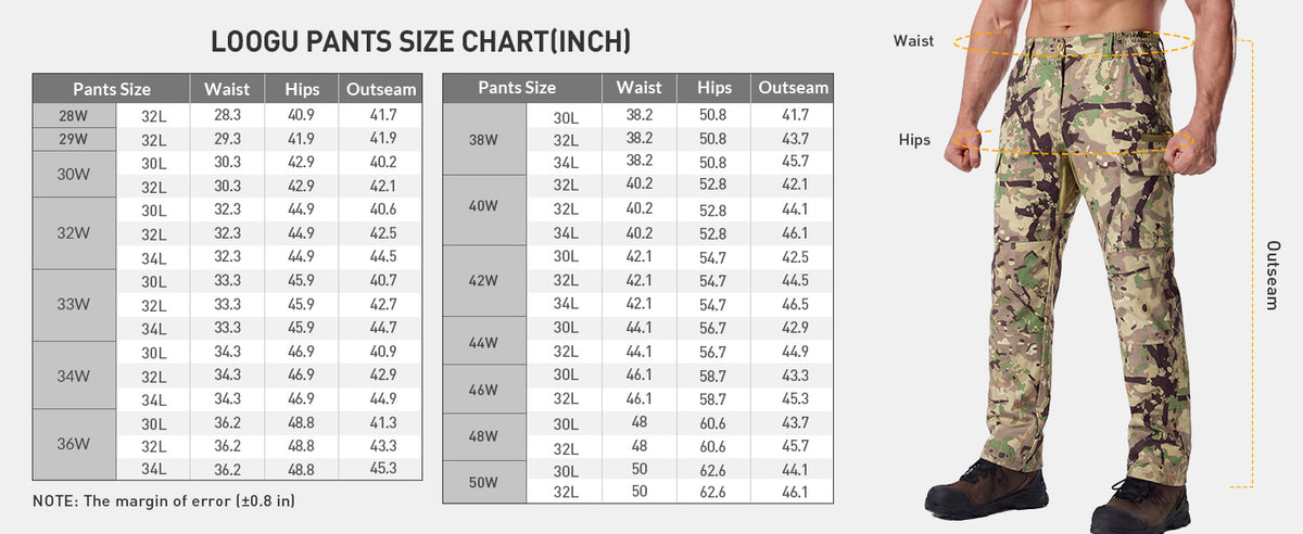 7-Pocket Hunting Pant H30 — Size chart