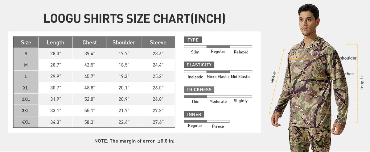 Lightweight Hunting Hoodie T50 — Size information