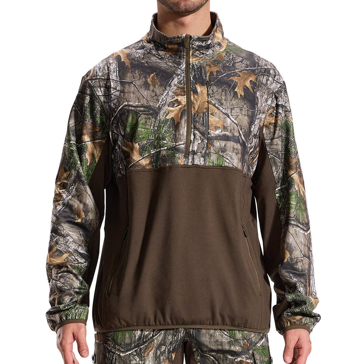 LOOGU Half Zip Hunting Fleece Pullover D30 — Black,Loogu Super Tree Camo