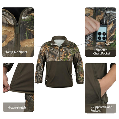 LOOGU Half Zip Hunting Fleece Pullover D30 — Black,Loogu Super Tree Camo