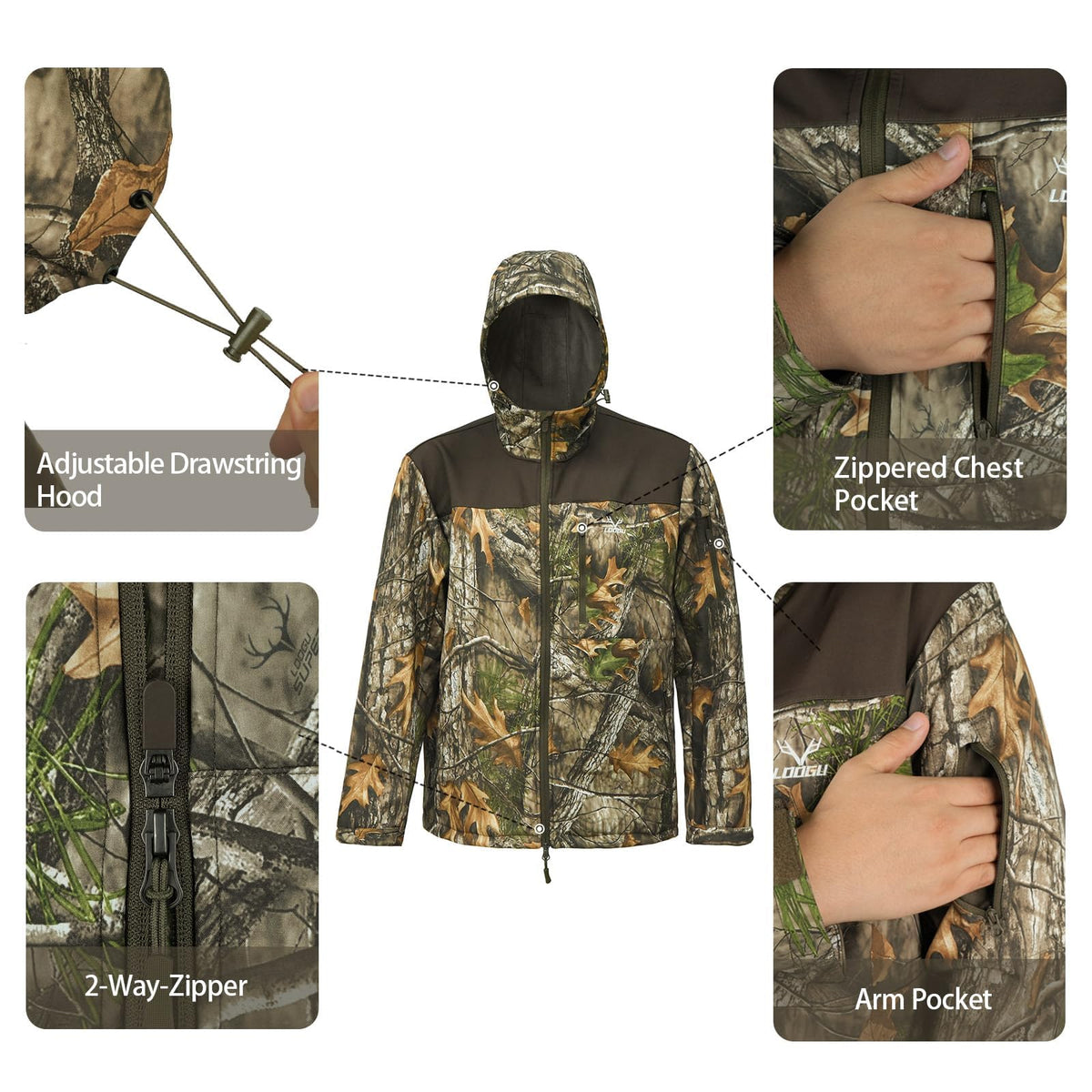 Fleece-Lined Softshell Jacket M50-1 — Brown,Loogu Super Tree Camo