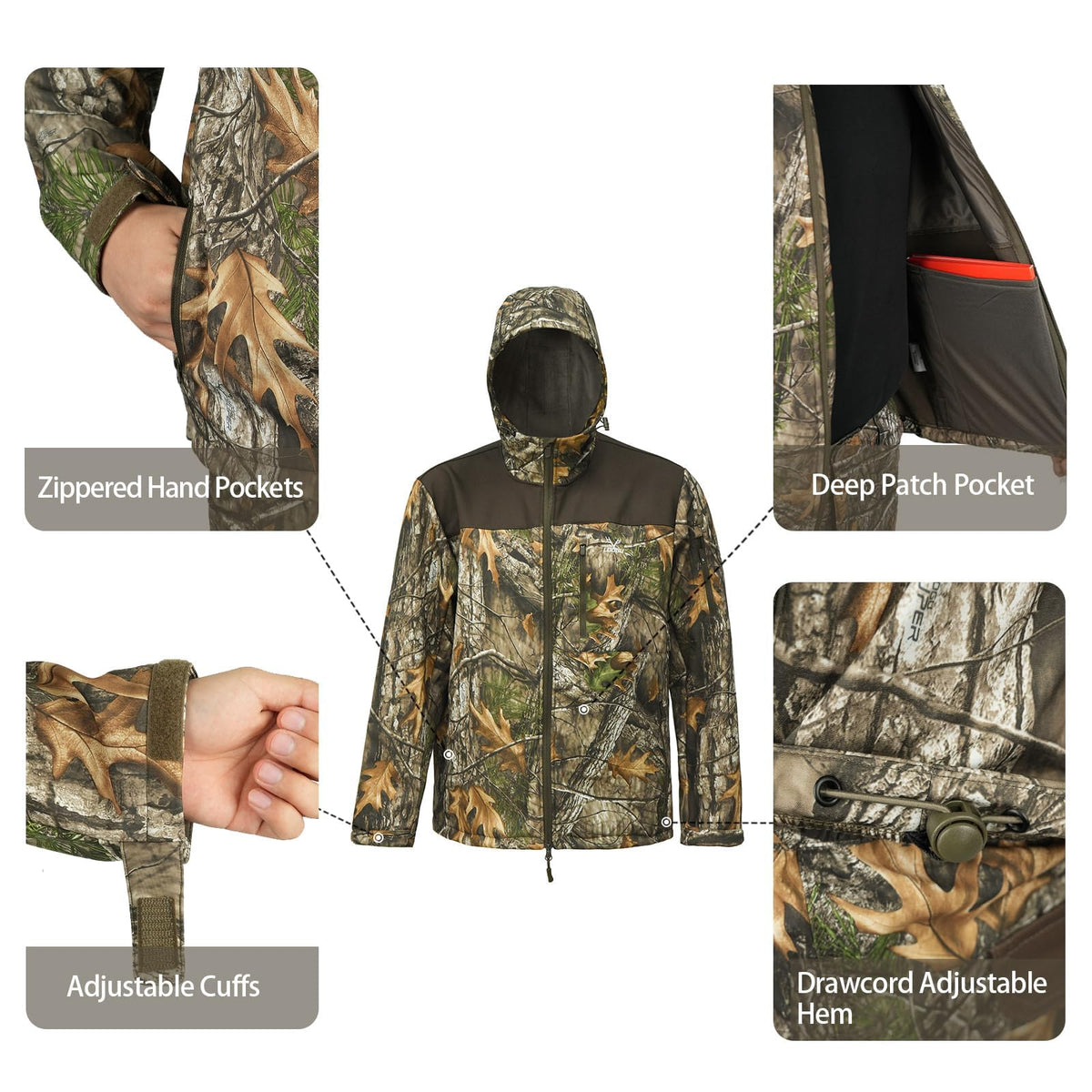 Fleece-Lined Softshell Jacket M50-1 — Brown,Loogu Super Tree Camo