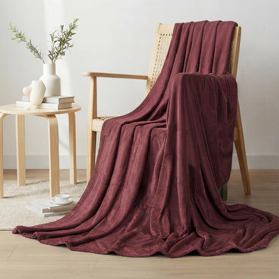 LOOGU Sofa Blanket Polar Fleece for Living Room Travel Camping BL50 — Wine Red