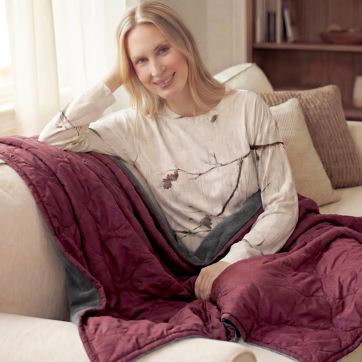 LOOGU Sofa Blanket Polar Fleece for Living Room Travel Camping BL50 — Wine Red