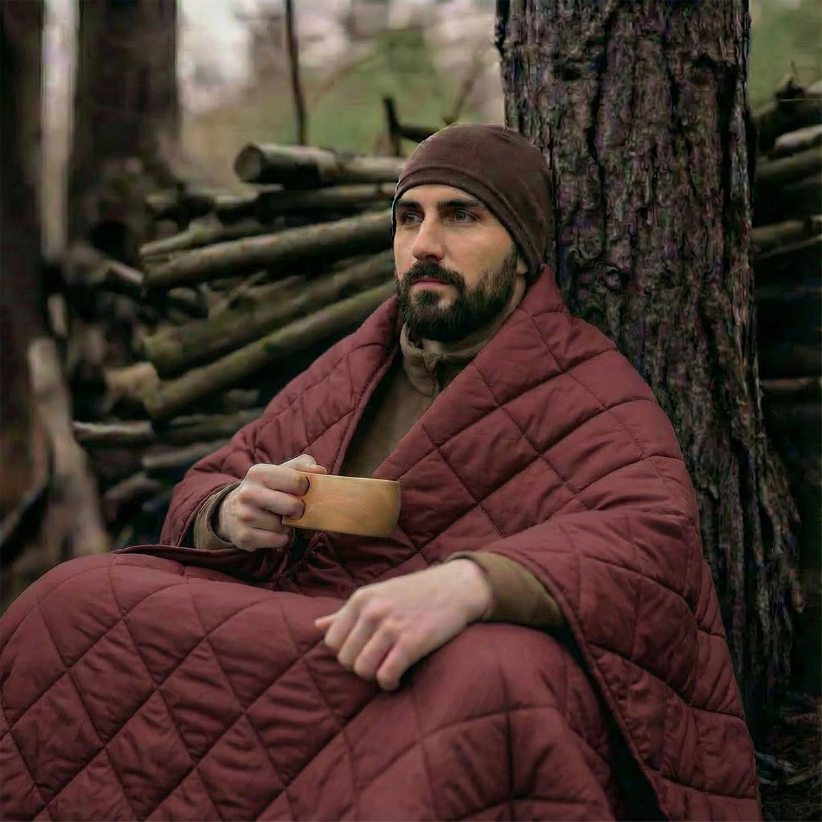 LOOGU Super Camo Blanket Waterproof Poncho Liner for Outdoor BL20 — Double Wine Red