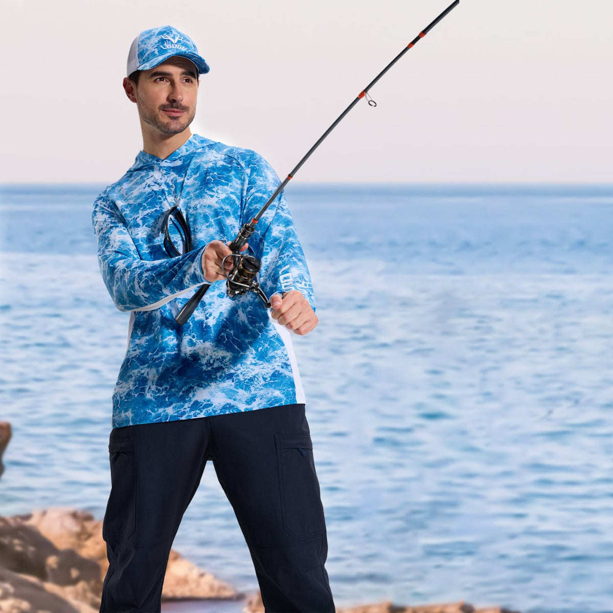 LOOGU Men’s Fishing Hoodie Long Sleeve Shirt T71 — Loogu Wave Light Grey