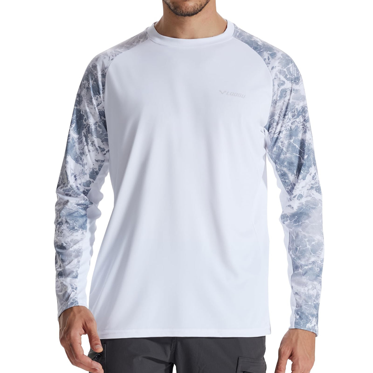 LOOGU Active Lifestyle Fishing Long Sleeve Shirt T33 — White,Wave Gray Camo