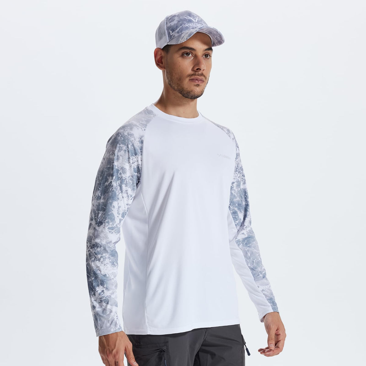 LOOGU Active Lifestyle Fishing Long Sleeve Shirt T33 — White,Wave Gray Camo