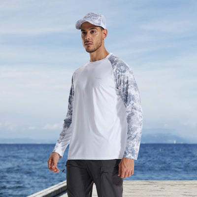 LOOGU Active Lifestyle Fishing Long Sleeve Shirt T33 — White,Wave Gray Camo