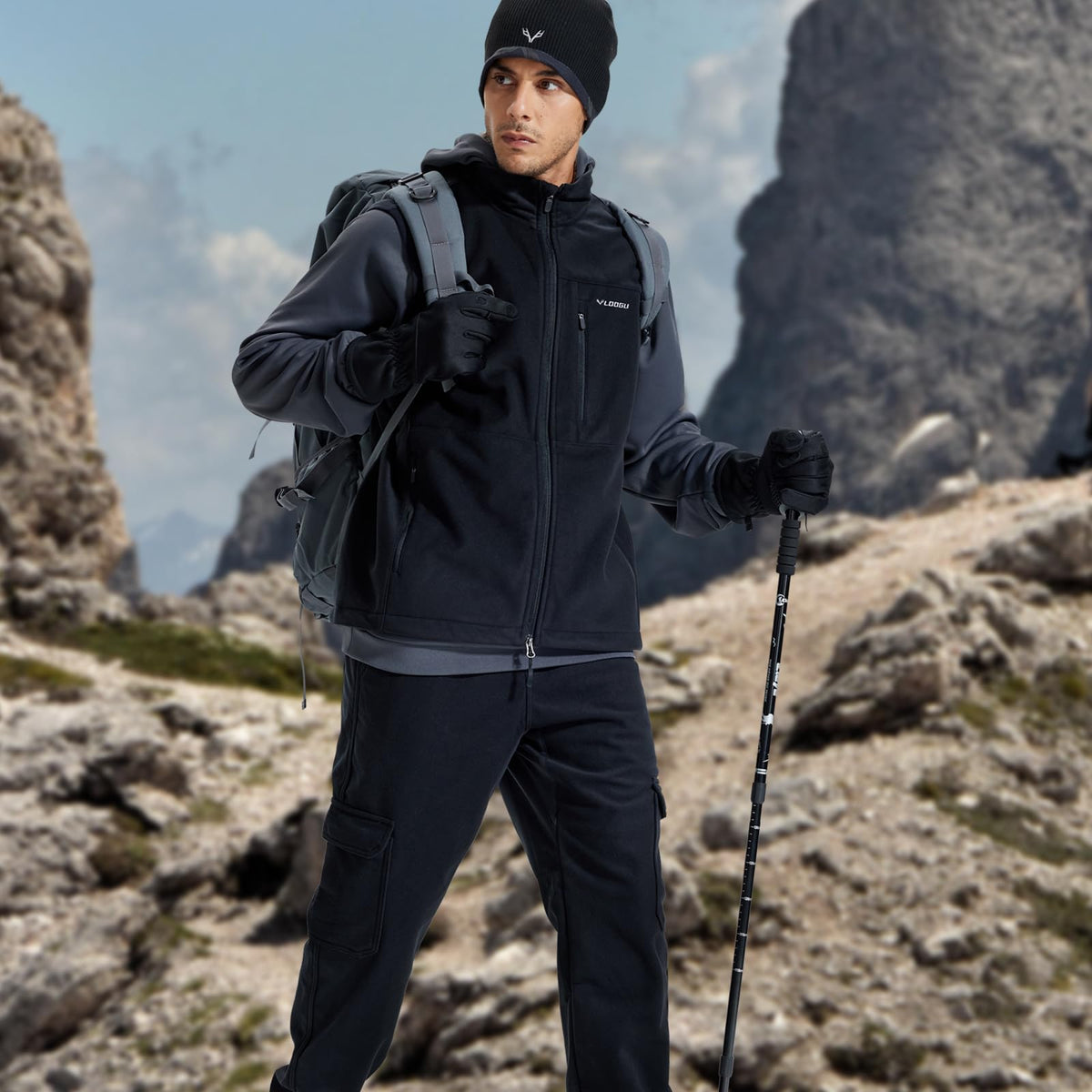 LOOGU Camo Hunting  Fleece Insulation Pants 5 pocket P10 — Black