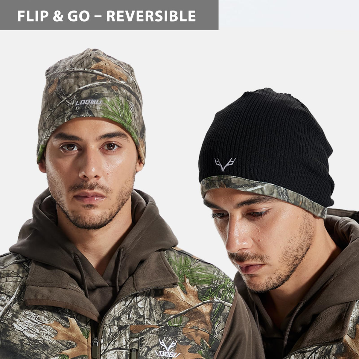 LOOGU Unisex Camo Beanie Hat for Hunting B10 — Loogu Super Tree Camo,Black
