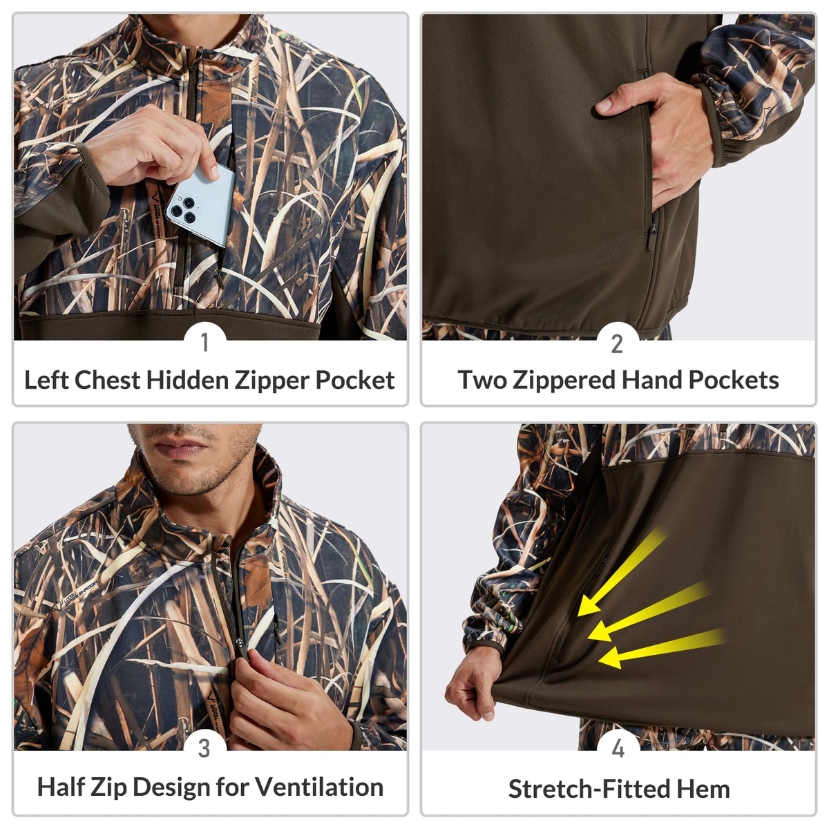 LOOGU Half Zip Hunting Fleece Pullover D30 — Brown,Loogu Super Tree Camo