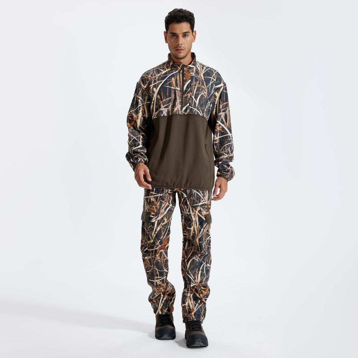LOOGU Half Zip Hunting Fleece Pullover D30 — Brown,Loogu Super Tree Camo