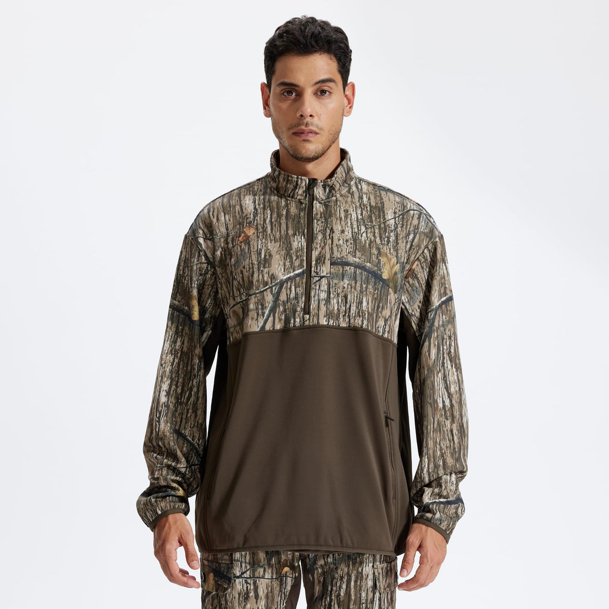 LOOGU Half Zip Hunting Fleece Pullover D30 — Brown,Loogu Grass Shadow