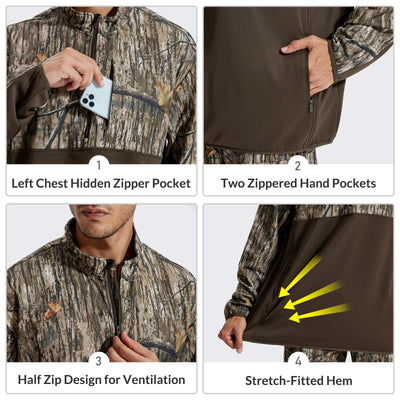 LOOGU Half Zip Hunting Fleece Pullover D30 — Brown,Loogu Grass Shadow