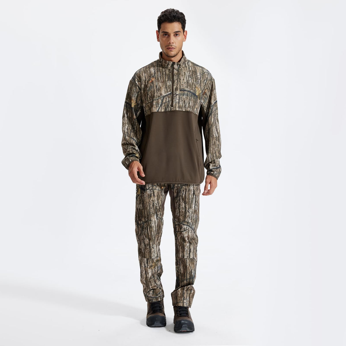 LOOGU Half Zip Hunting Fleece Pullover D30 — Brown,Loogu Grass Shadow