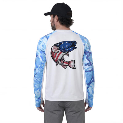 LOOGU Active Lifestyle Fishing Long Sleeve Shirt T36 — Waveblue,Largemouth Bass