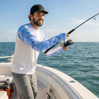 LOOGU Active Lifestyle Fishing Long Sleeve Shirt T36 — Waveblue,Largemouth Bass