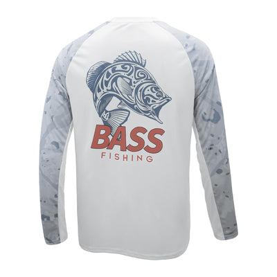 LOOGU Active Lifestyle Fishing Long Sleeve Shirt T36 — Wavegrey,Largemouth Bass