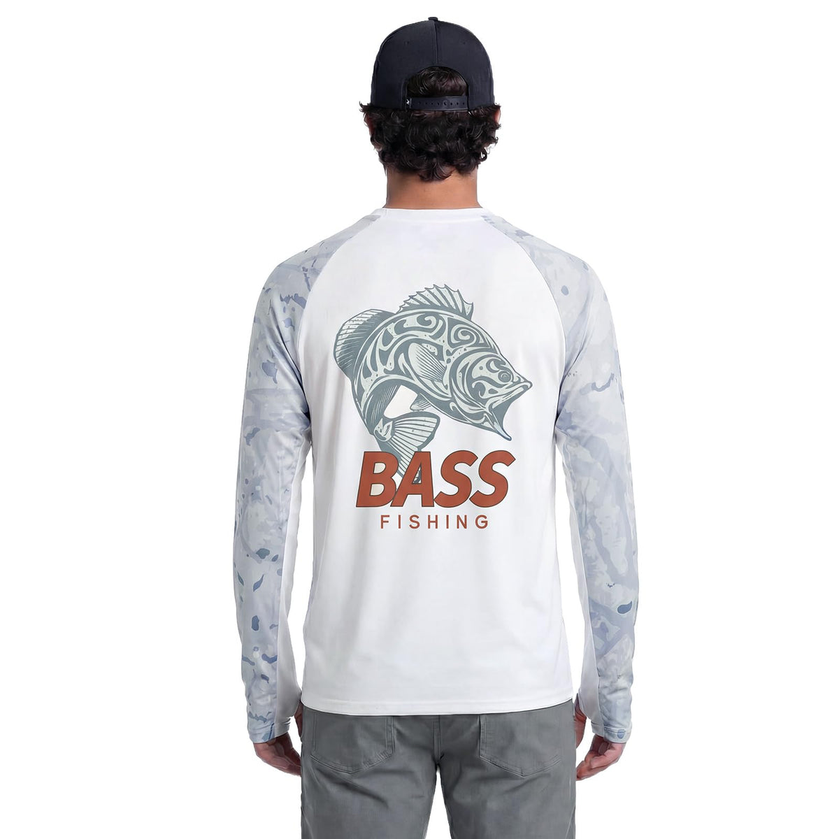 LOOGU Active Lifestyle Fishing Long Sleeve Shirt T36 — Wavegrey,Largemouth Bass
