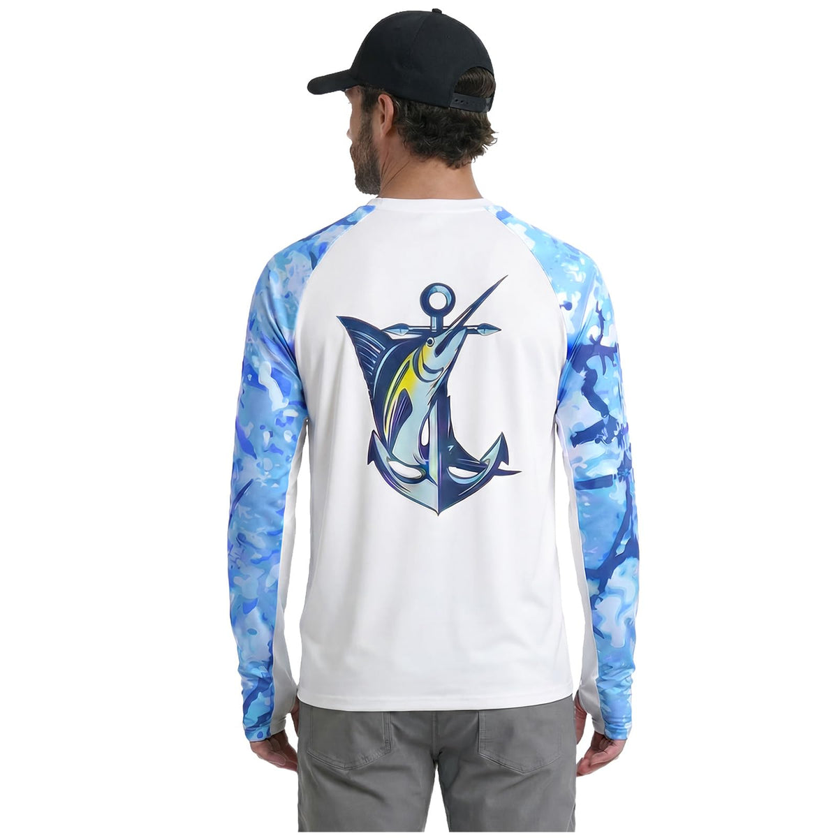 LOOGU Active Lifestyle Fishing Long Sleeve Shirt T36 — Waveblue,Marlin