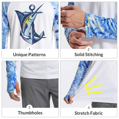 LOOGU Active Lifestyle Fishing Long Sleeve Shirt T36 — Waveblue,Marlin