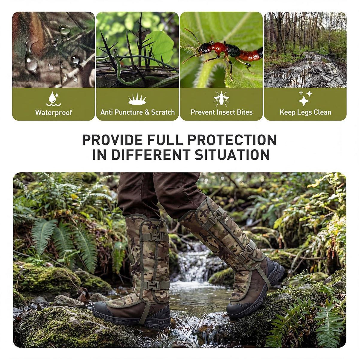 LOOGU Snake Gaiters, Waterproof Oxford Leg Guards for Hunting Hiking SG10 — Loogu Spretta MT