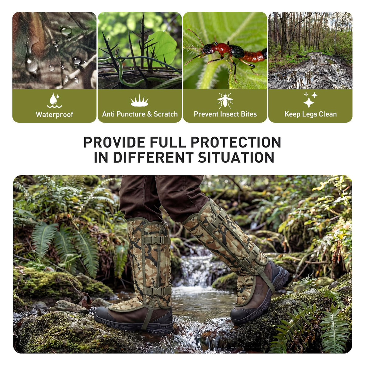 LOOGU Snake Gaiters, Waterproof Oxford Leg Guards for Hunting Hiking SG10 — Loogu Spretta Desert