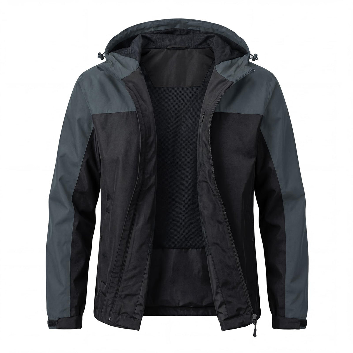 LOOGU Men’s Packable Rain Jacket Waterproof Lightweight Hooded J30 — Black Dark Grey