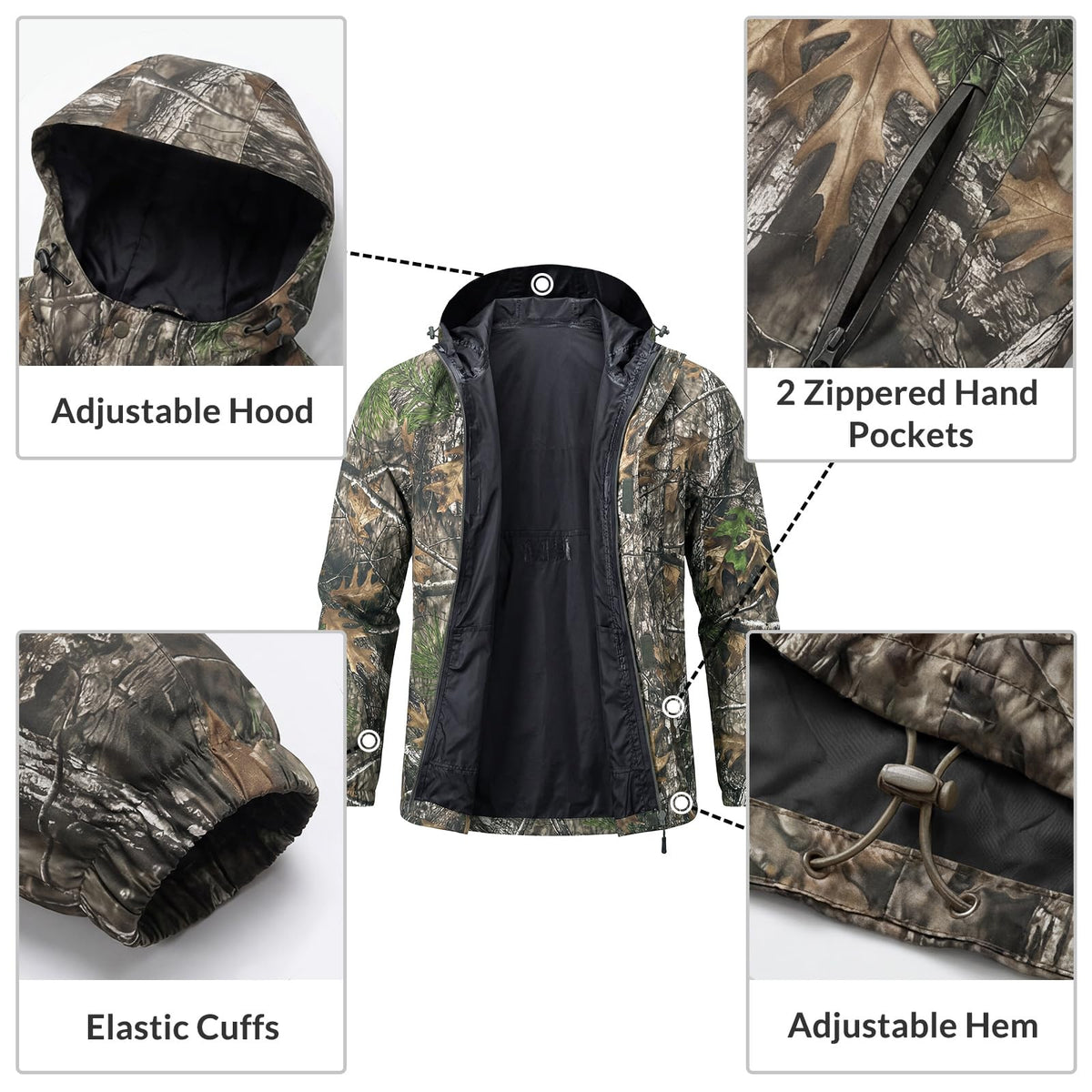 LOOGU Men’s Lightweight Waterproof Rain Shell Packable with Hood J10 — Loogu Super Tree Camo