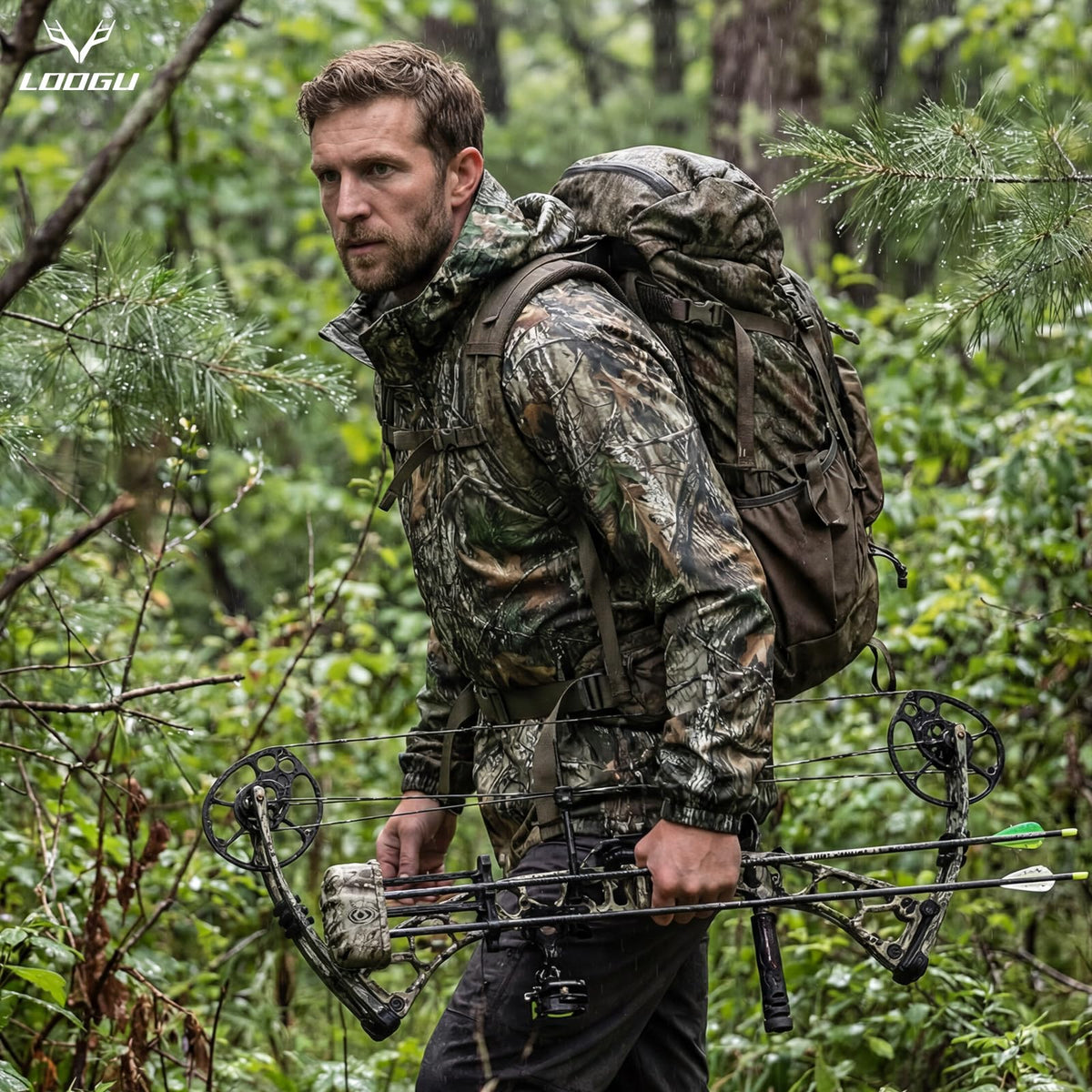 LOOGU Men’s Lightweight Waterproof Rain Shell Packable with Hood J10 — Loogu Super Tree Camo