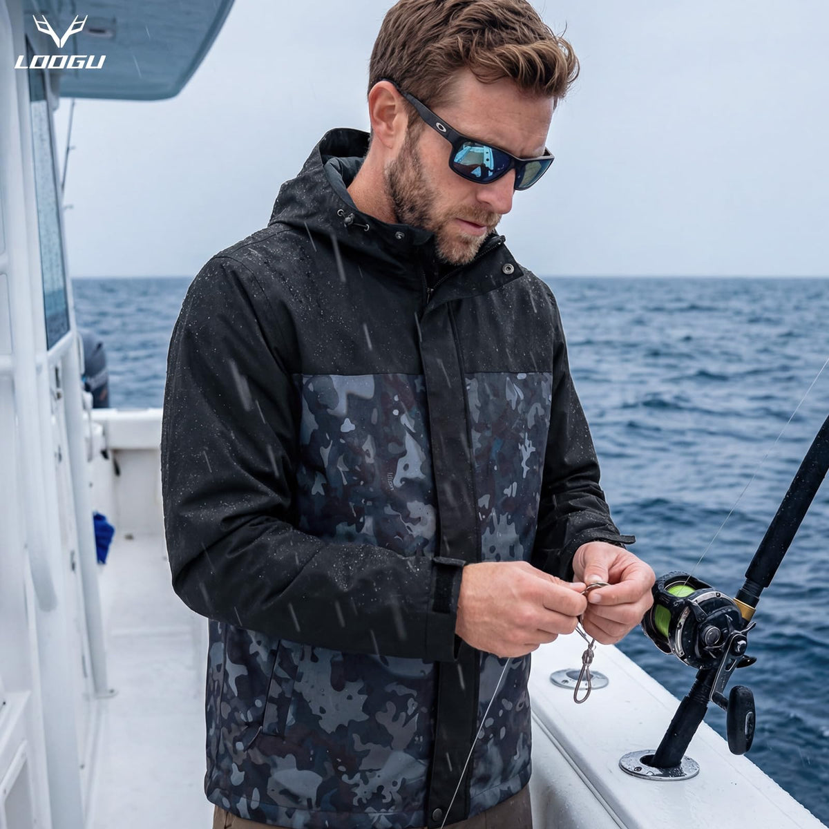 LOOGU Men’s Waterproof Packable Rain Jacket with Hood and Mesh Lining J40 — Loogu Spretta Abyssal Grey /Black