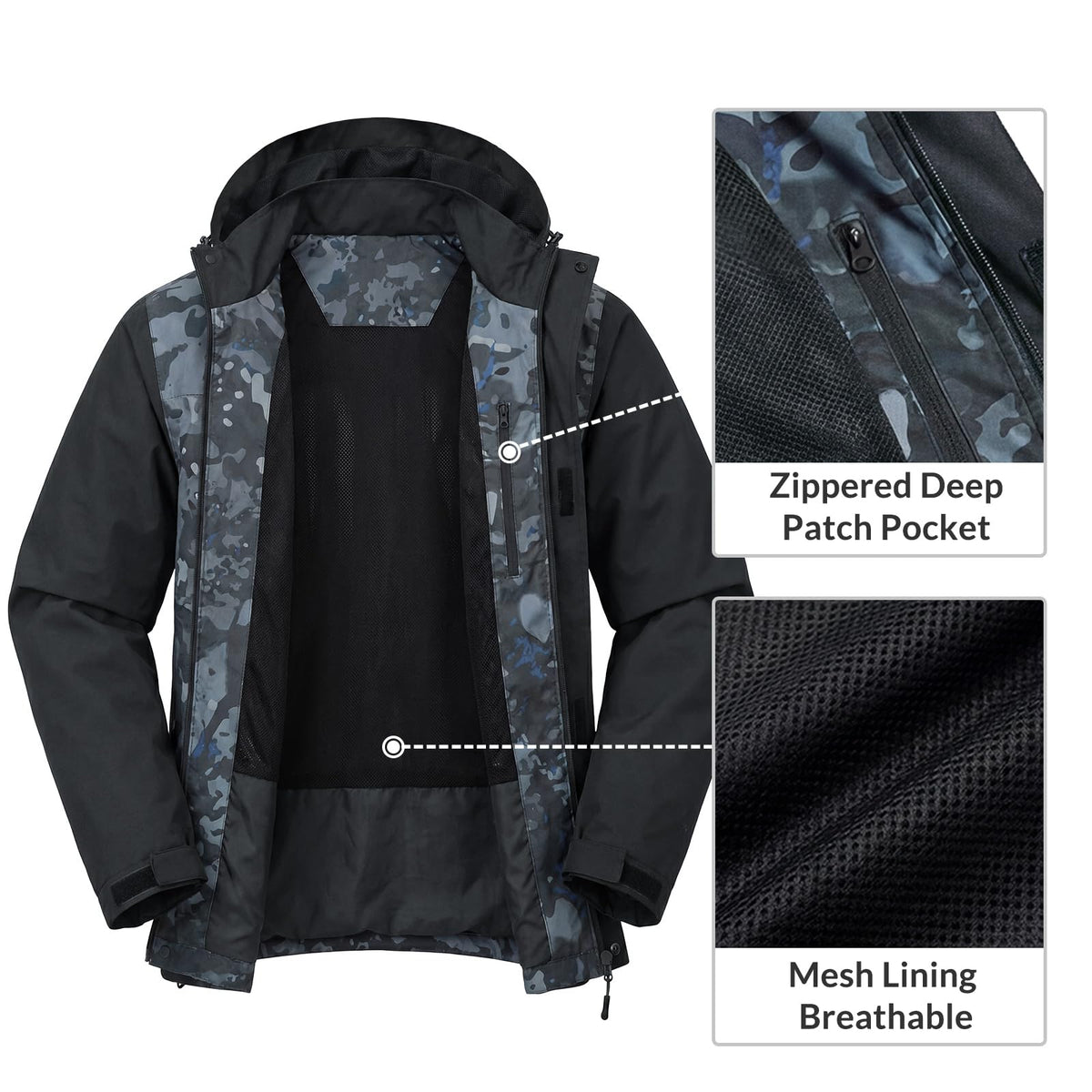 LOOGU Men’s Waterproof Packable Rain Jacket with Hood and Mesh Lining J40 — Loogu Spretta Abyssal Grey /Black