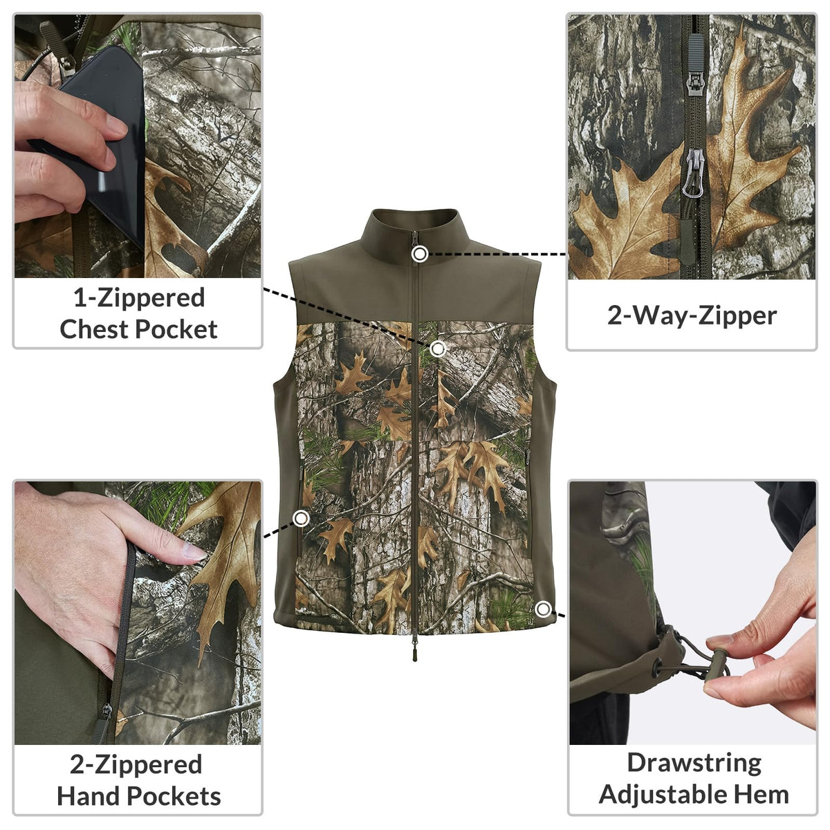 LOOGU Men’s Camo Hunting Vest Lightweight with Pockets M30 — Loogu Super Tree Camo Brown