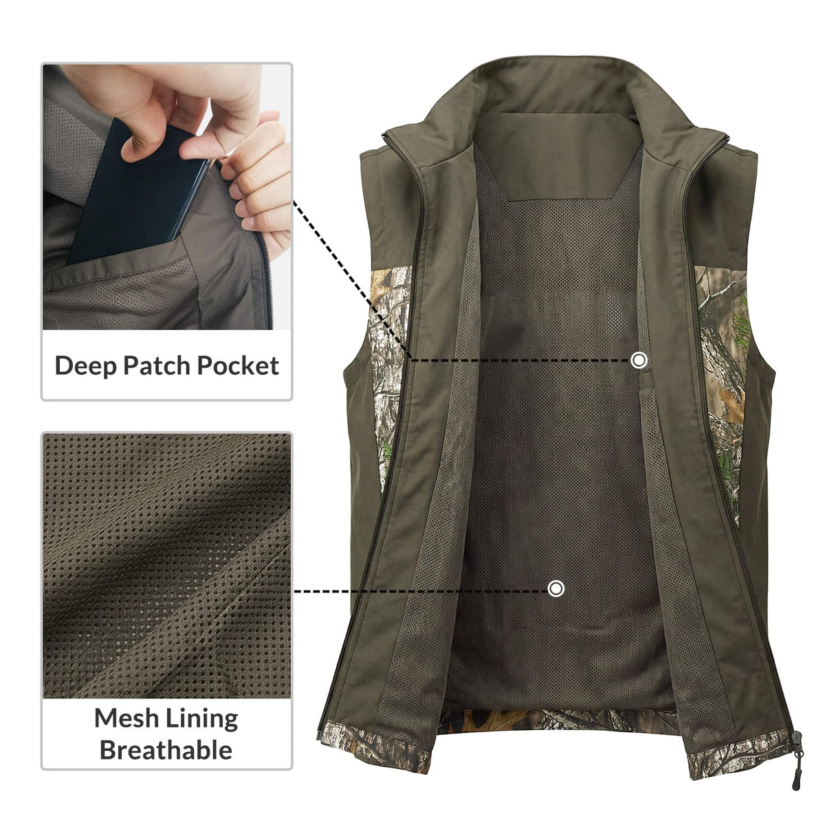 LOOGU Men’s Camo Hunting Vest Lightweight with Pockets M30 — Loogu Super Tree Camo Brown