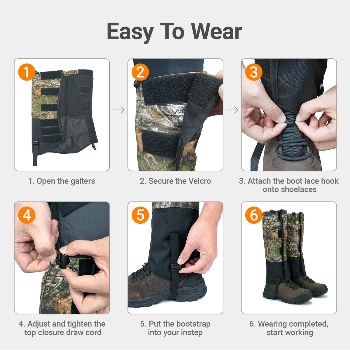LOOGU Snow Gaiters Waterproof Camo Boot Gaiters Hunting SG20 — Loogu Super Tree Camo