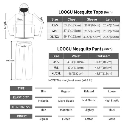 LOOGU Mosquito Suits Solid Color