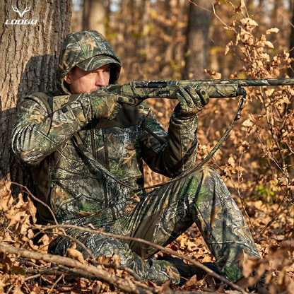 LOOGU Camo Hunting Fleece Lining Hooded Jacket M50-1