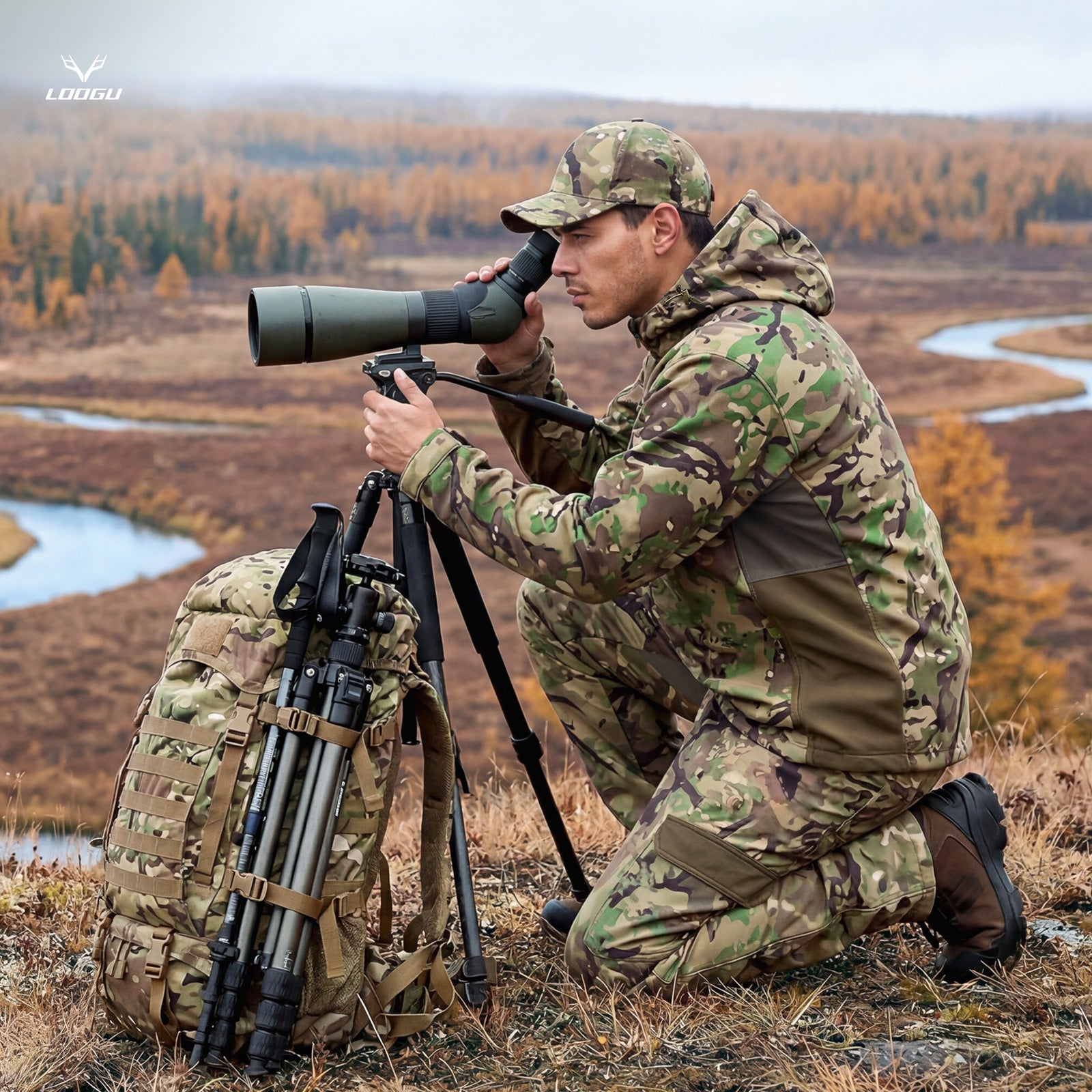LOOGU Camo Hunting Fleece Lining Hooded Jacket M52