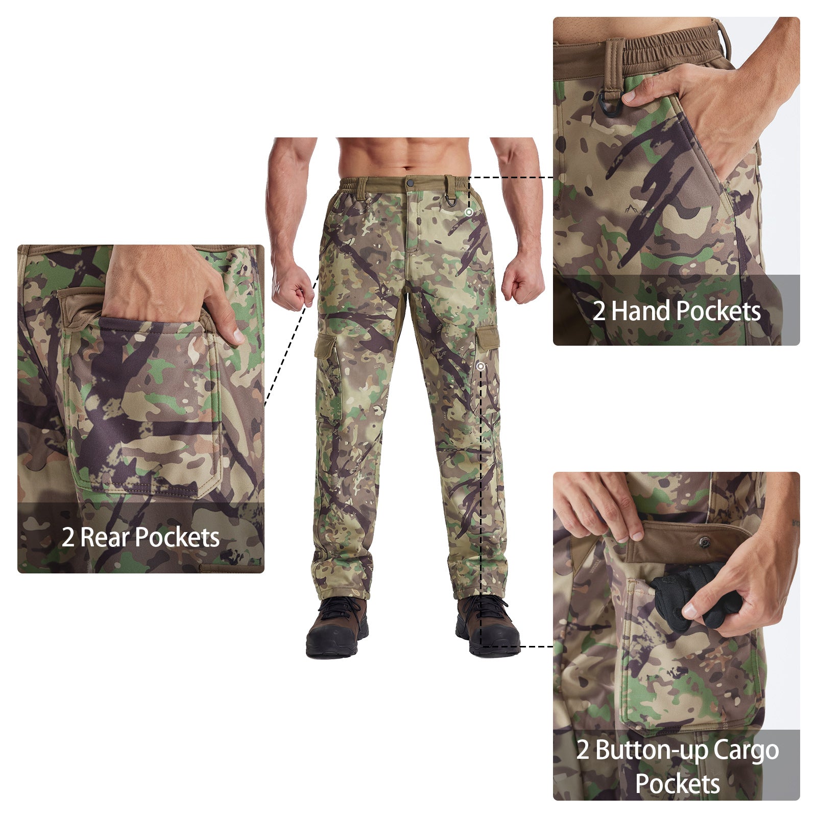 LOOGU Camo Hunting  Fleece Insulation Pants 6 pocket P20-1