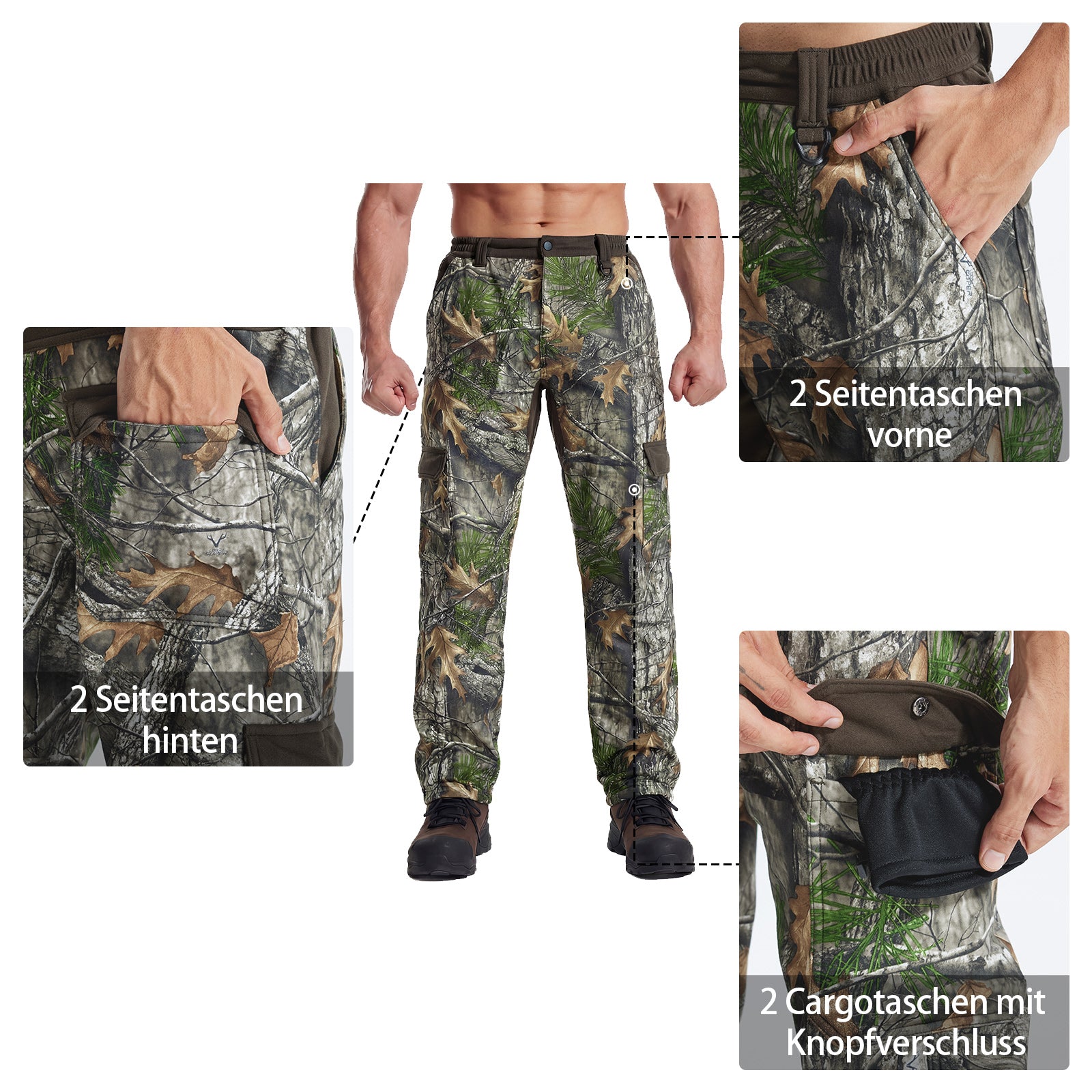 LOOGU Camo Hunting  Fleece Insulation Pants 6 pocket P20-1