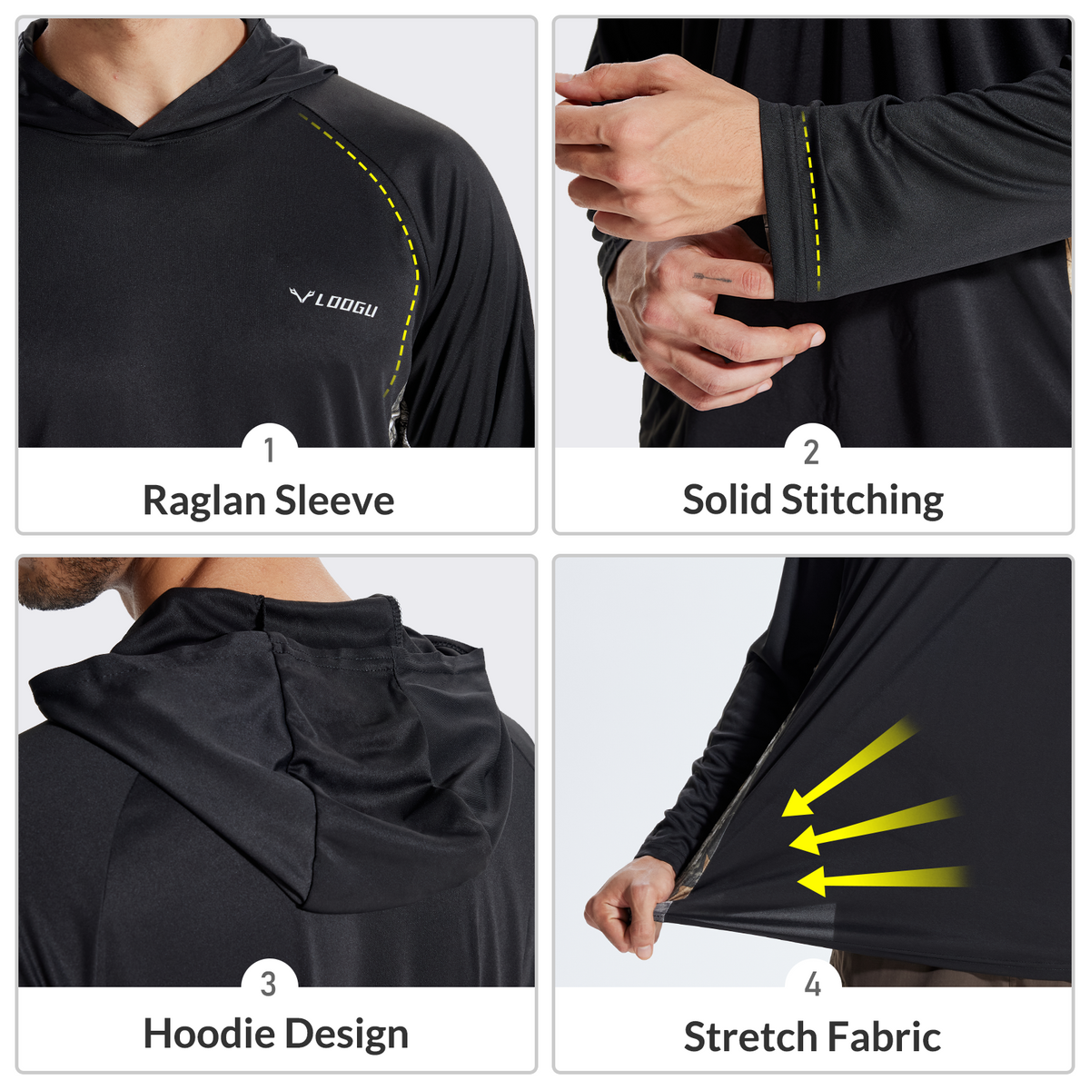LOOGU Men’s UPF 50+ Long Sleeve Sun Protection Hoodie Shirt T75-LG