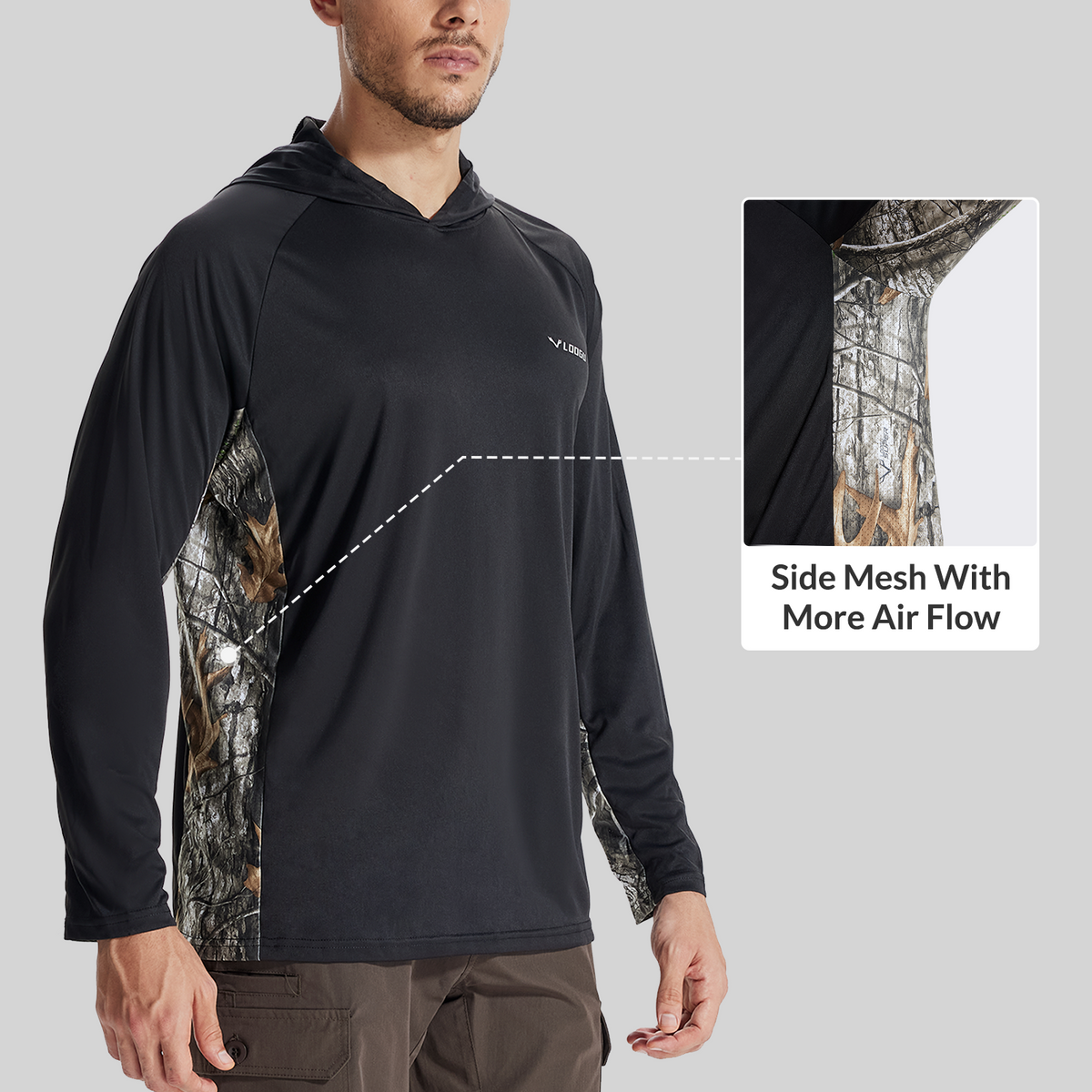 LOOGU Men’s UPF 50+ Long Sleeve Sun Protection Hoodie Shirt T75-LG